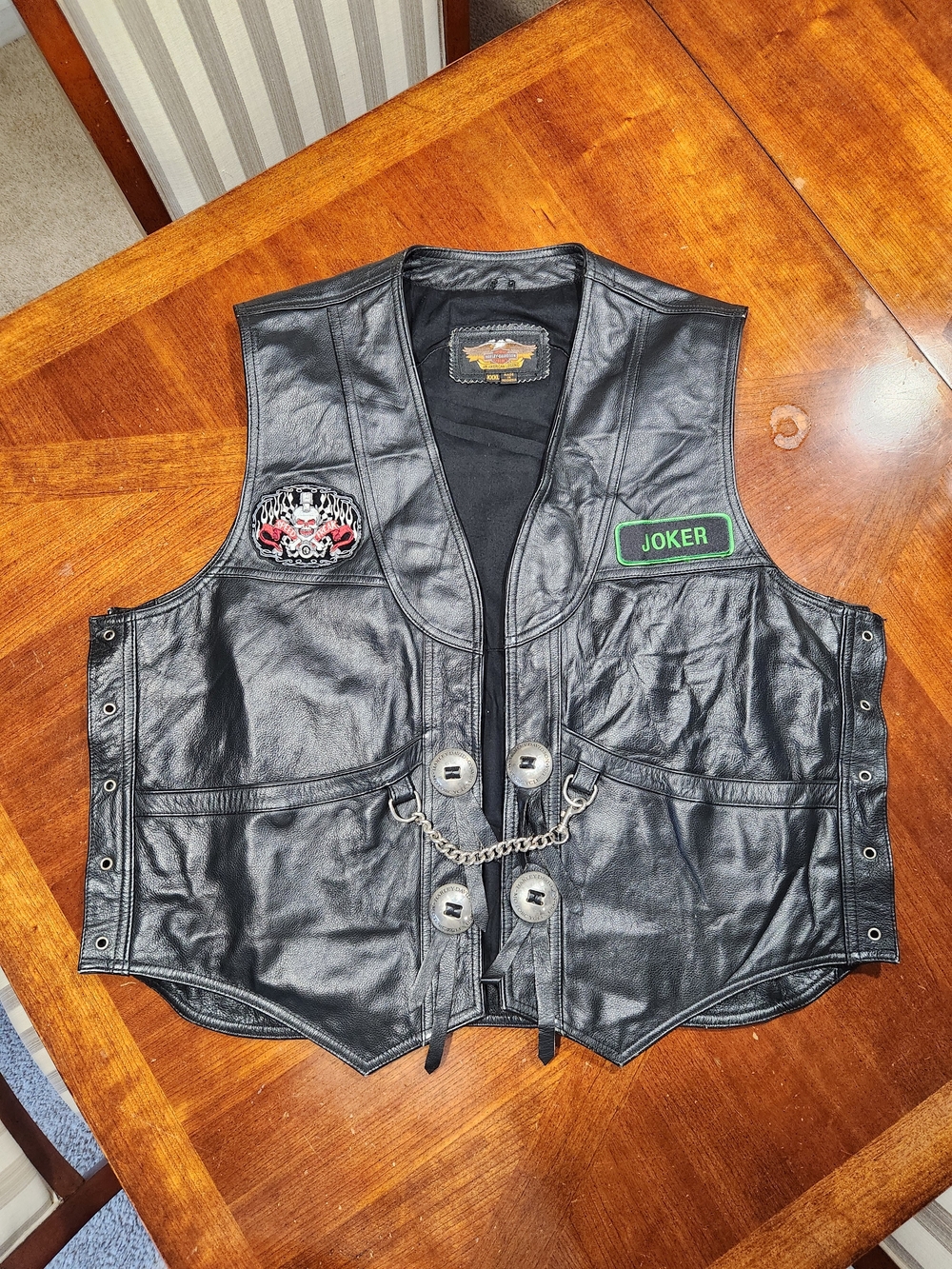 Harley-Davidson Black Leather Vest with Joker Patch Size XXXL